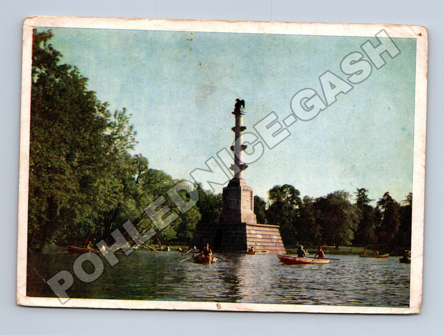 Pohlednice Rusko Puškin jezero a Češmenský sloup 1961 (M37751)