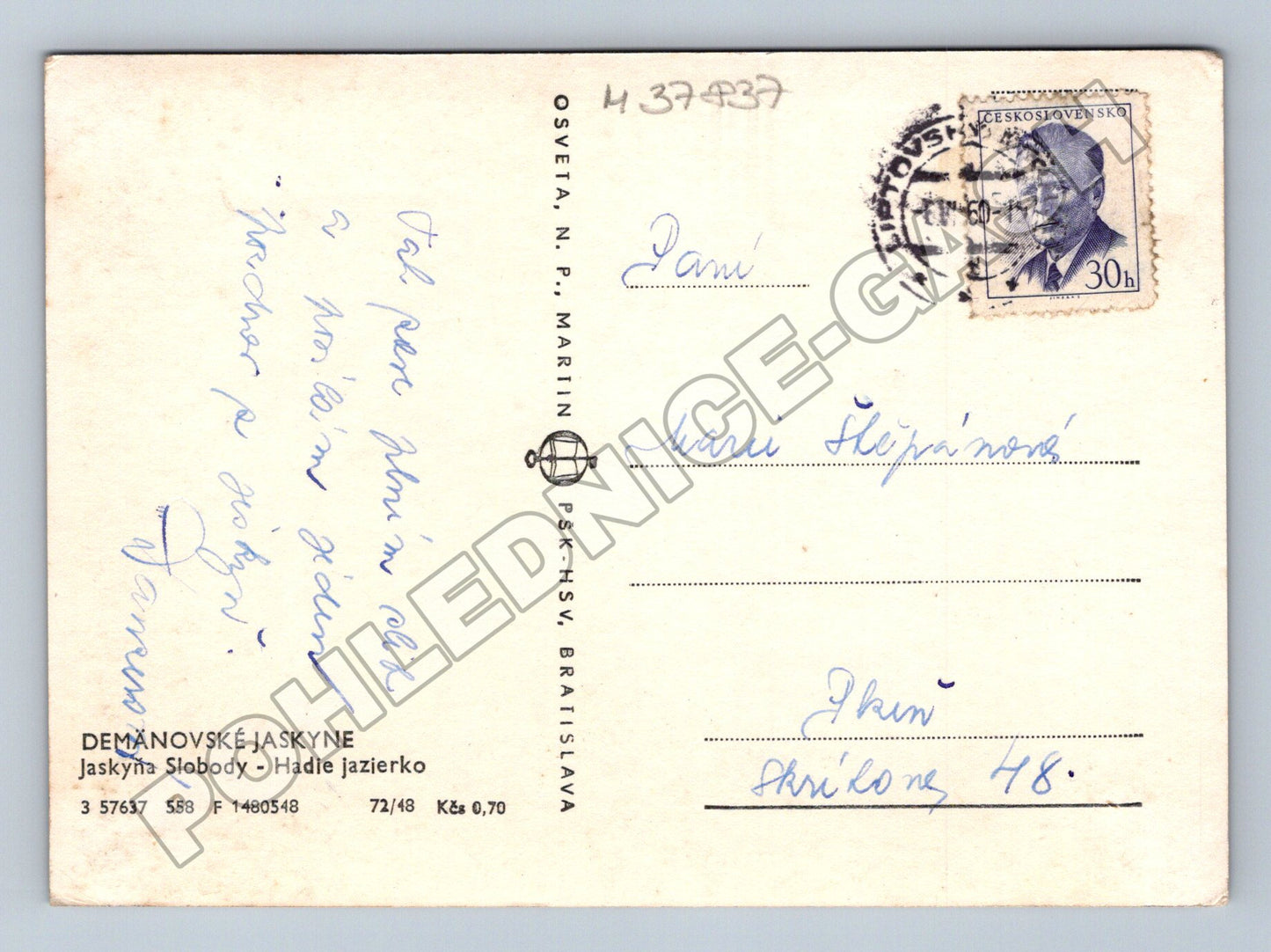 Pohlednice Slovensko Demänovské jaskyne Hadie jazierko 1950 (M37837)