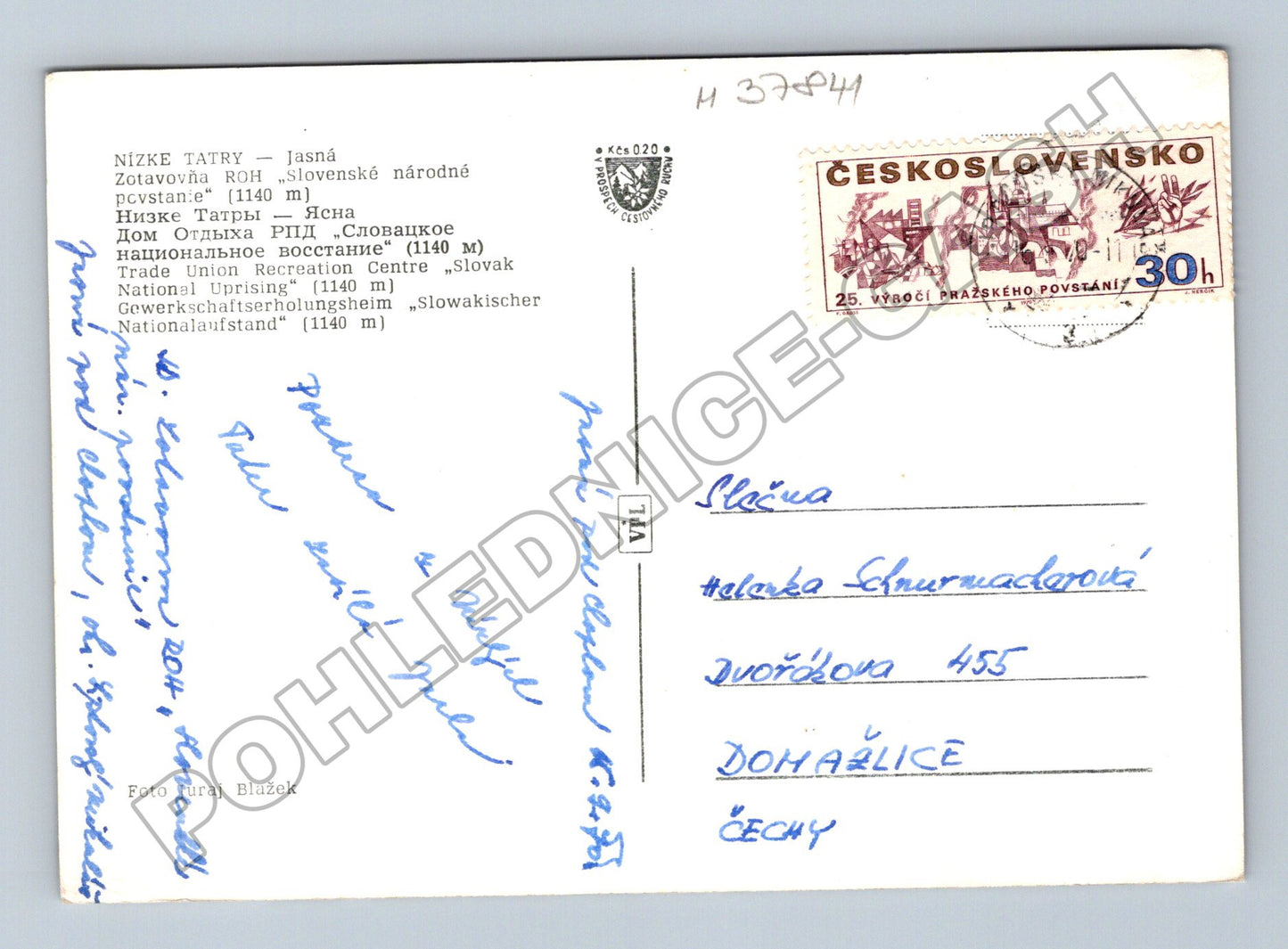 Pohlednice Slovensko Nízké Tatry Jasná zotavovna ROH 1970 (M37841)
