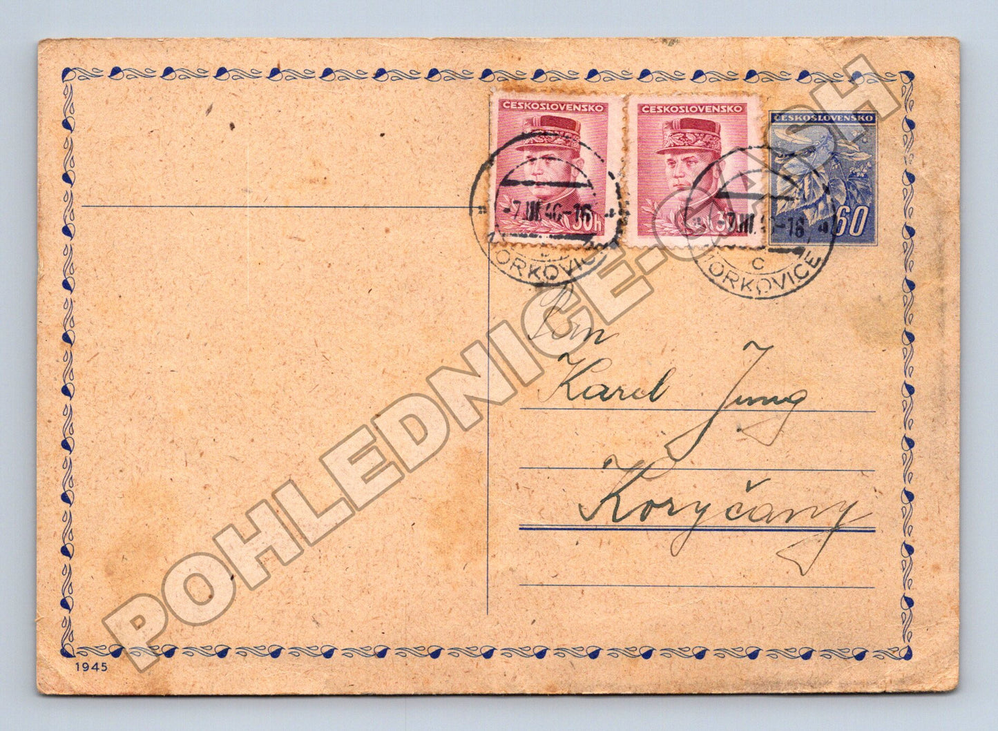 Pohlednice Československo s poštovními známkami 1945 (M37868)