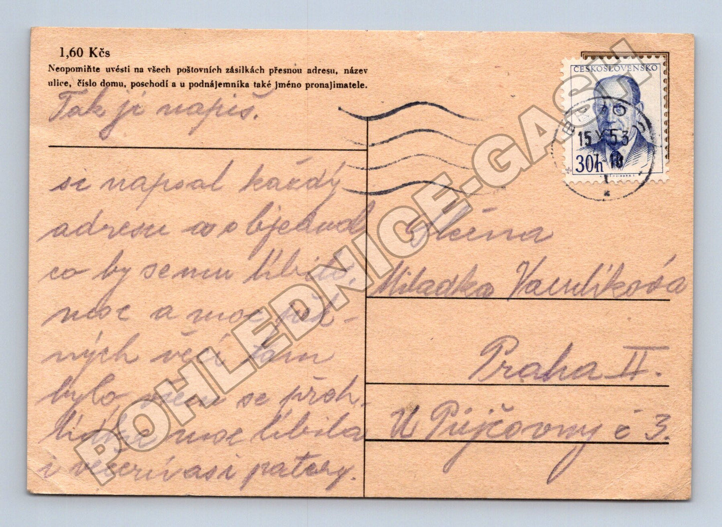 Pohlednice psaná Praha II 1953 (M37869)