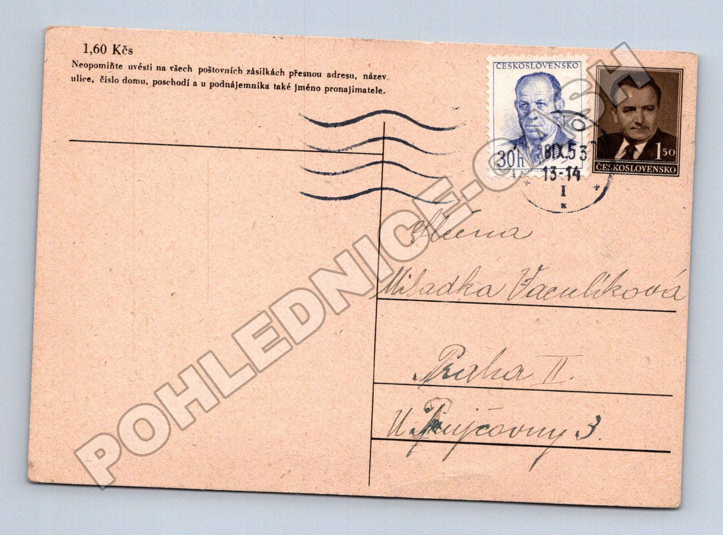 Pohlednice bez motivu s adresou a známkami 1953 (M37870)
