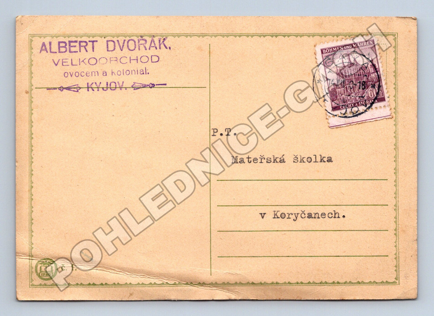 Pohlednice Kyjov reklama Albert Dvořák 1940 (M37872)