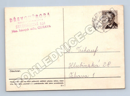 Pohlednice Ostrava reklama Dřevovýroba Sklenářství 1941 (M37873)