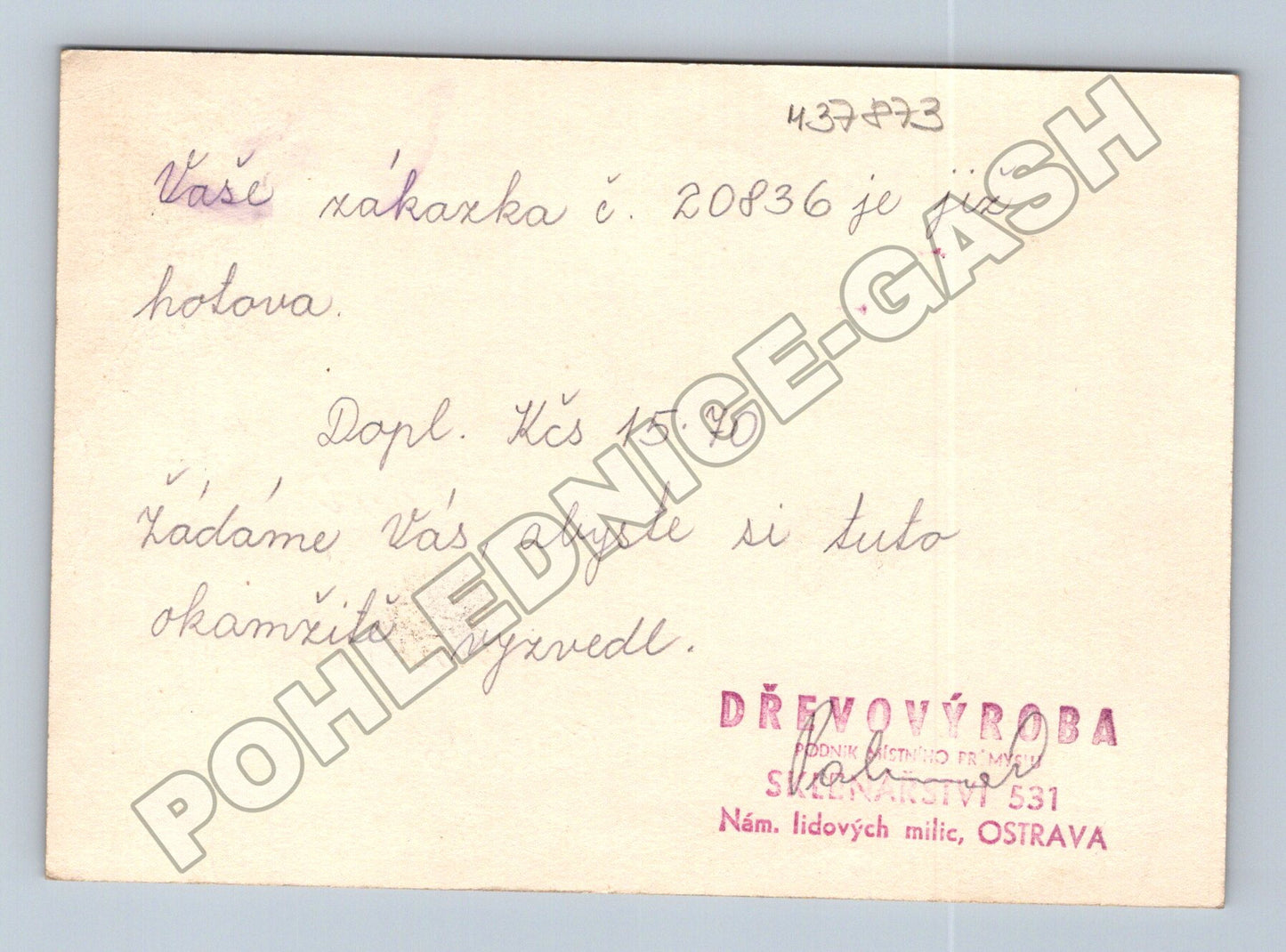 Pohlednice Ostrava reklama Dřevovýroba Sklenářství 1941 (M37873)