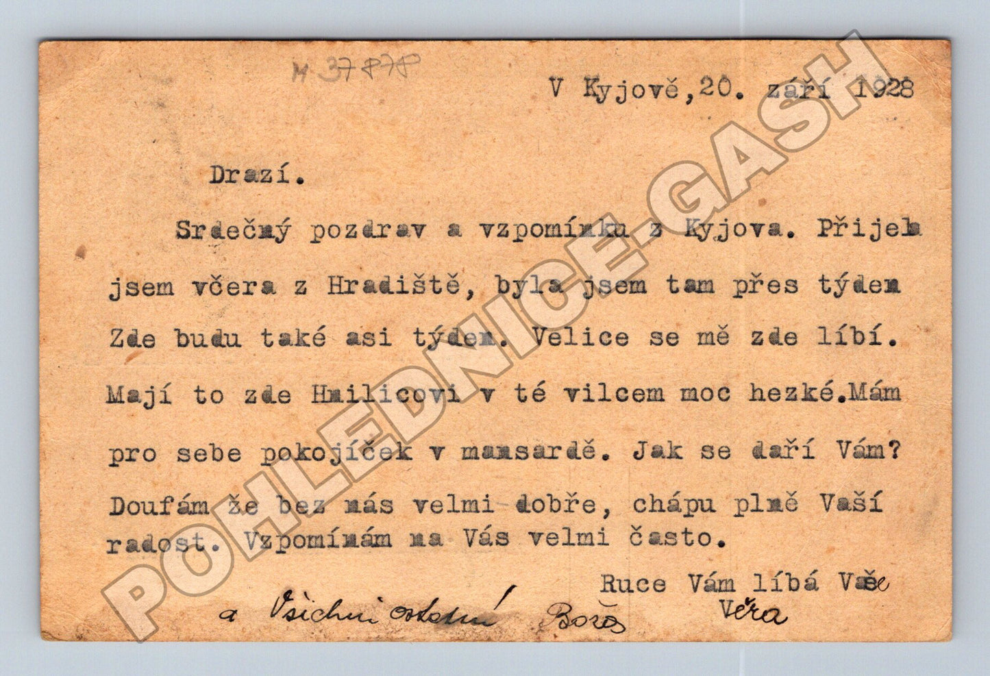 Pohlednice Kyjov odeslaná 1928 (M37878)