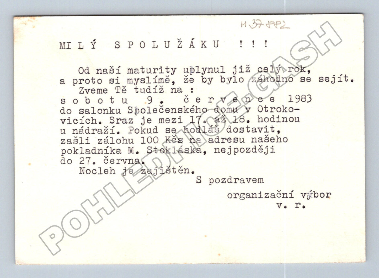 Pohlednice Otrokovice pozvánka sraz spolužáků 1982 (M37882)