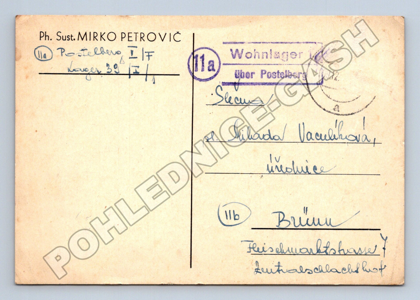 Pohlednice Wohnlager Postelberg Brno 1944 (M37887)