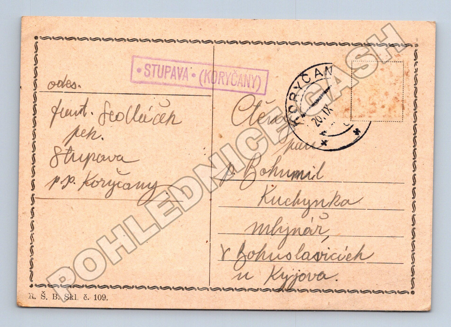 Pohlednice Koryčany Stupava korespondenční 1939 (M37892)