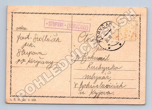 Pohlednice Koryčany Stupava korespondenční 1939 (M37892)