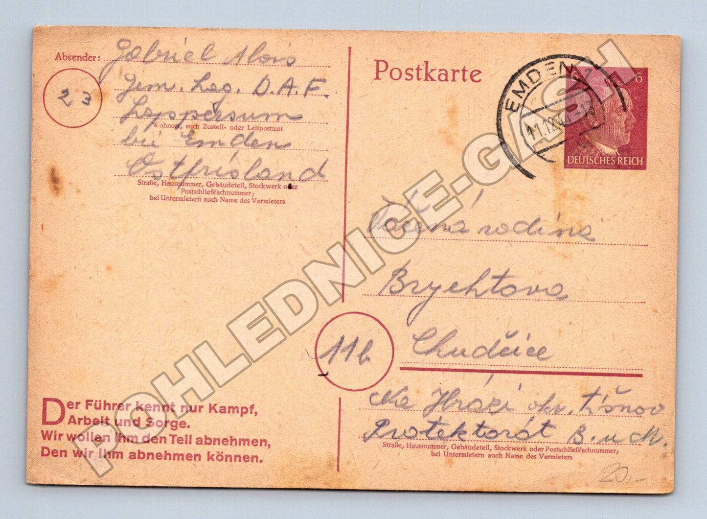 Pohlednice II. světová válka Protektorát Vánoce 1944 (M37894)