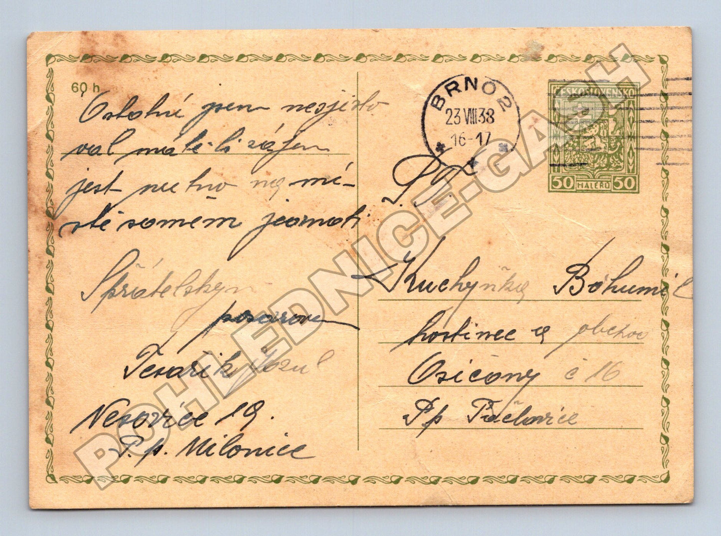 Pohlednice Brno poštovní razítko 1938 (M37897)
