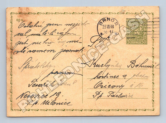 Pohlednice Brno poštovní razítko 1938 (M37897)