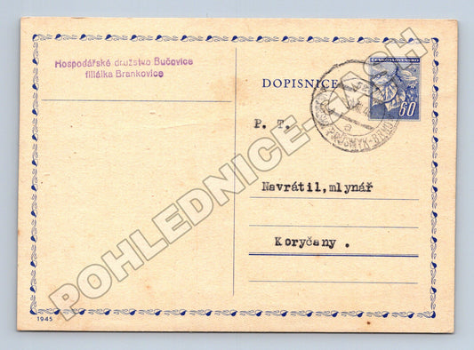 Pohlednice formulář Hospodářské družstvo 1945 (M37898)