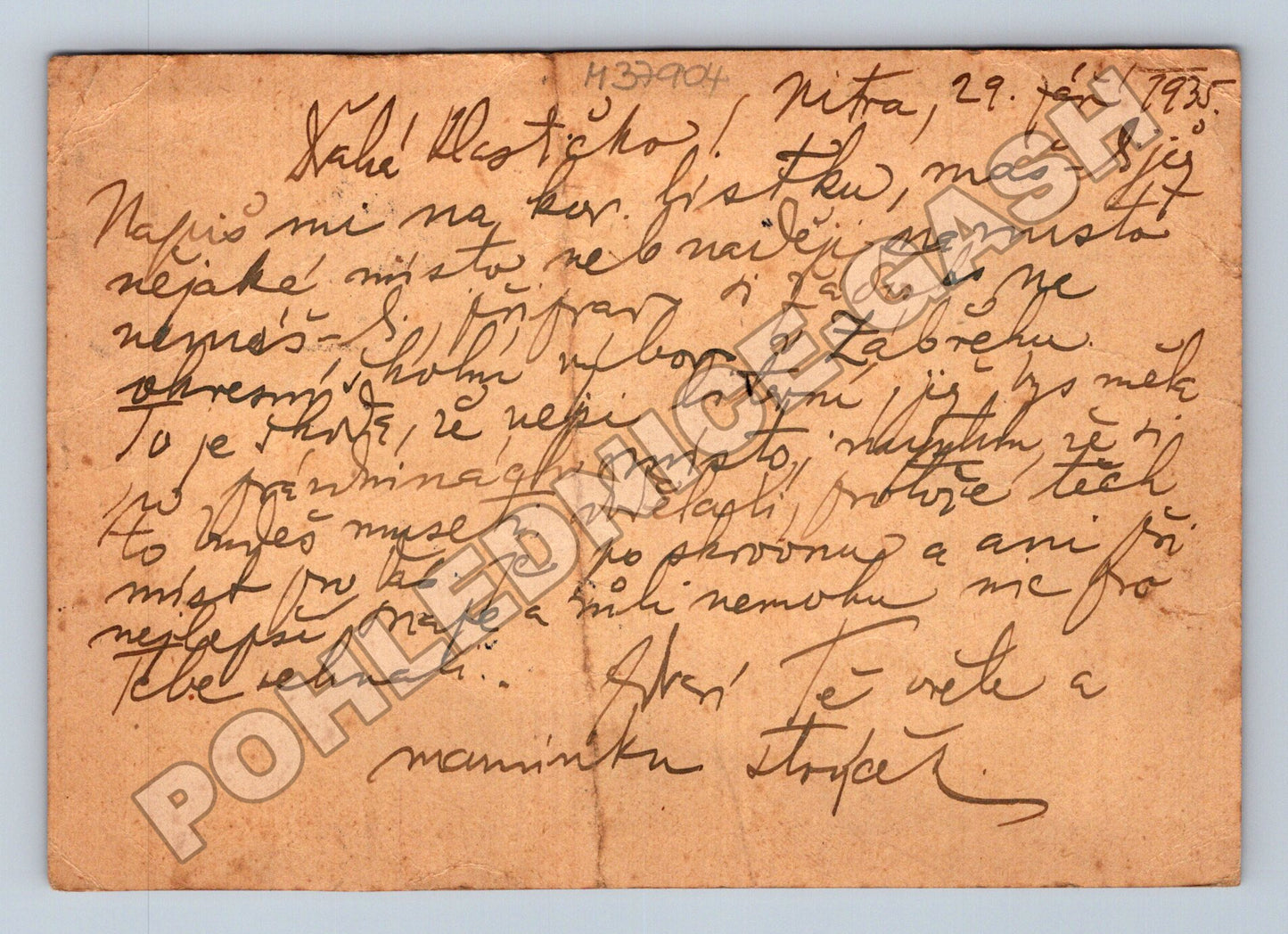 Pohlednice Slovensko Nitra do Koryčan 1935 (M37904)