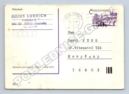 Pohlednice Brno Koryčany korespondence 1988 (M37910)