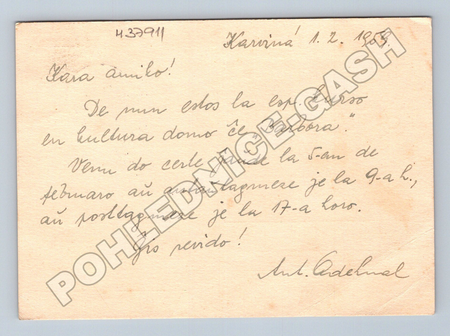 Pohlednice Karviná esperanto motiv holubice 1958 (M37911)