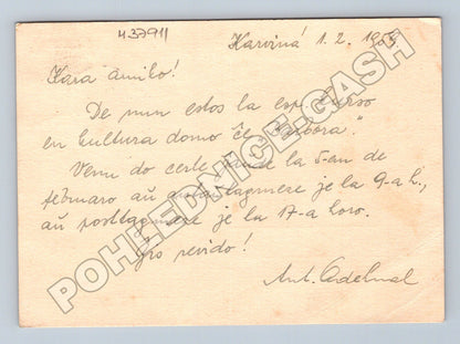 Pohlednice Karviná esperanto motiv holubice 1958 (M37911)