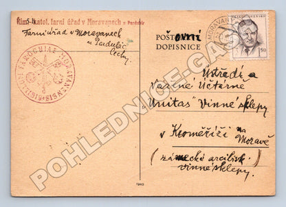 Pohlednice Moravany u Pardubic úřední korespondence 1950 (M37914)