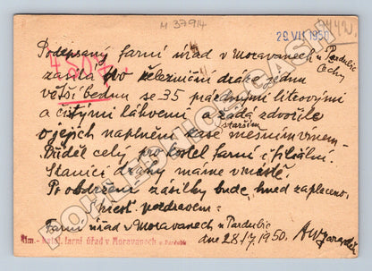 Pohlednice Moravany u Pardubic úřední korespondence 1950 (M37914)