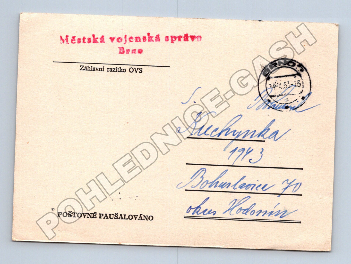 Pohlednice Brno vojenské předvolání 1963 (M37916)