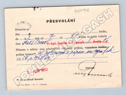 Pohlednice Brno vojenské předvolání 1963 (M37916)