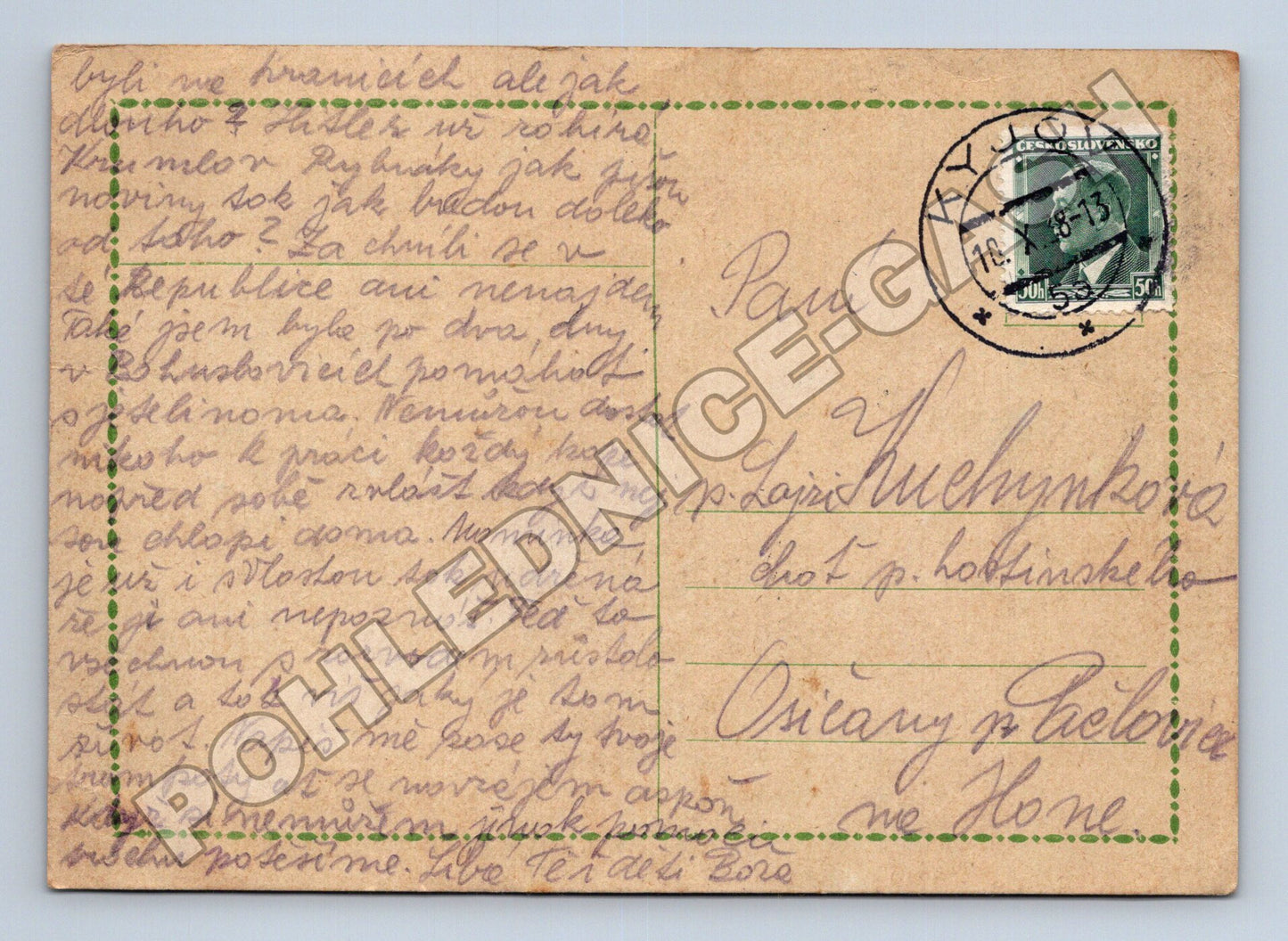 Pohlednice Osicany dopis 1913 (M37918)