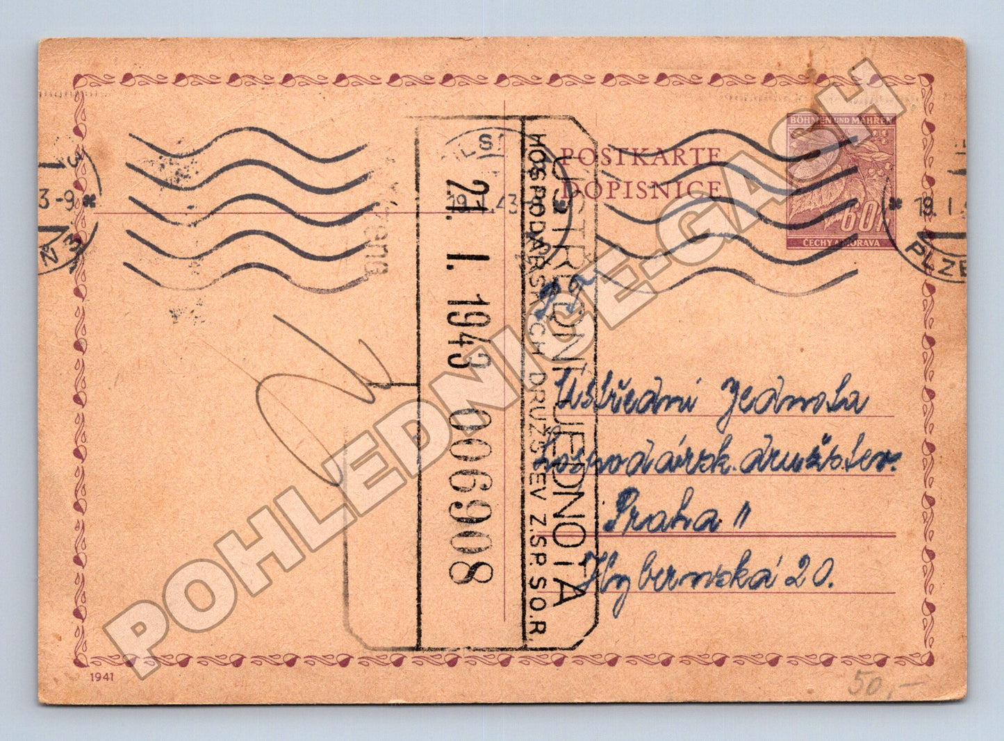 Pohlednice korešpondenční lístek Protektorát 1943 (M37921)