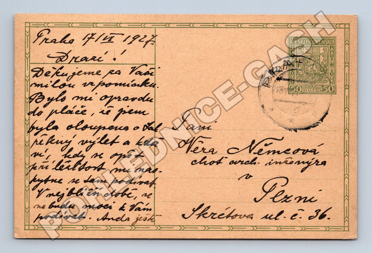 Pohlednice Praha psaná 1927 (M37927)