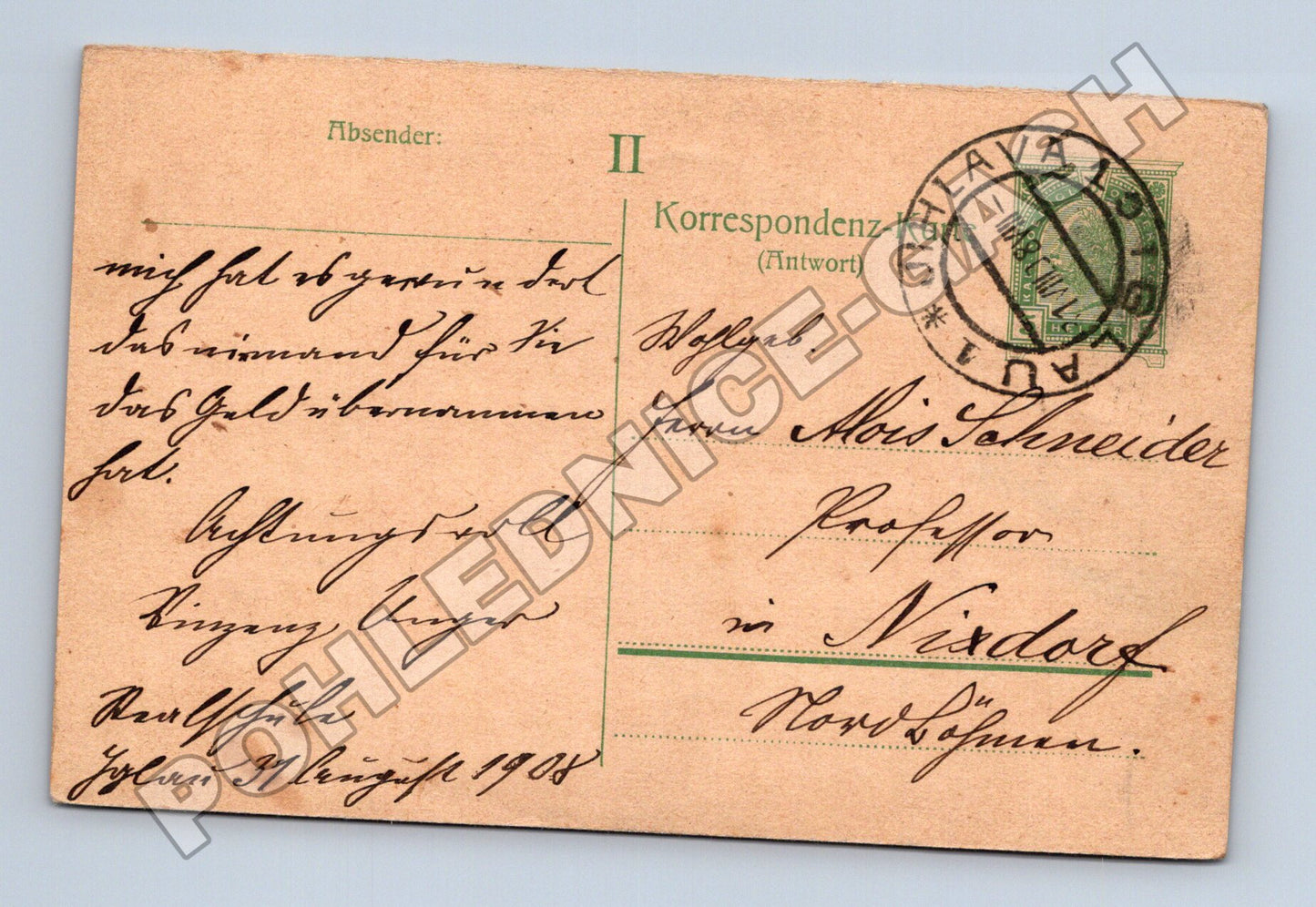 Pohlednice Jihlava korespondenční karta 1908 (M37928)