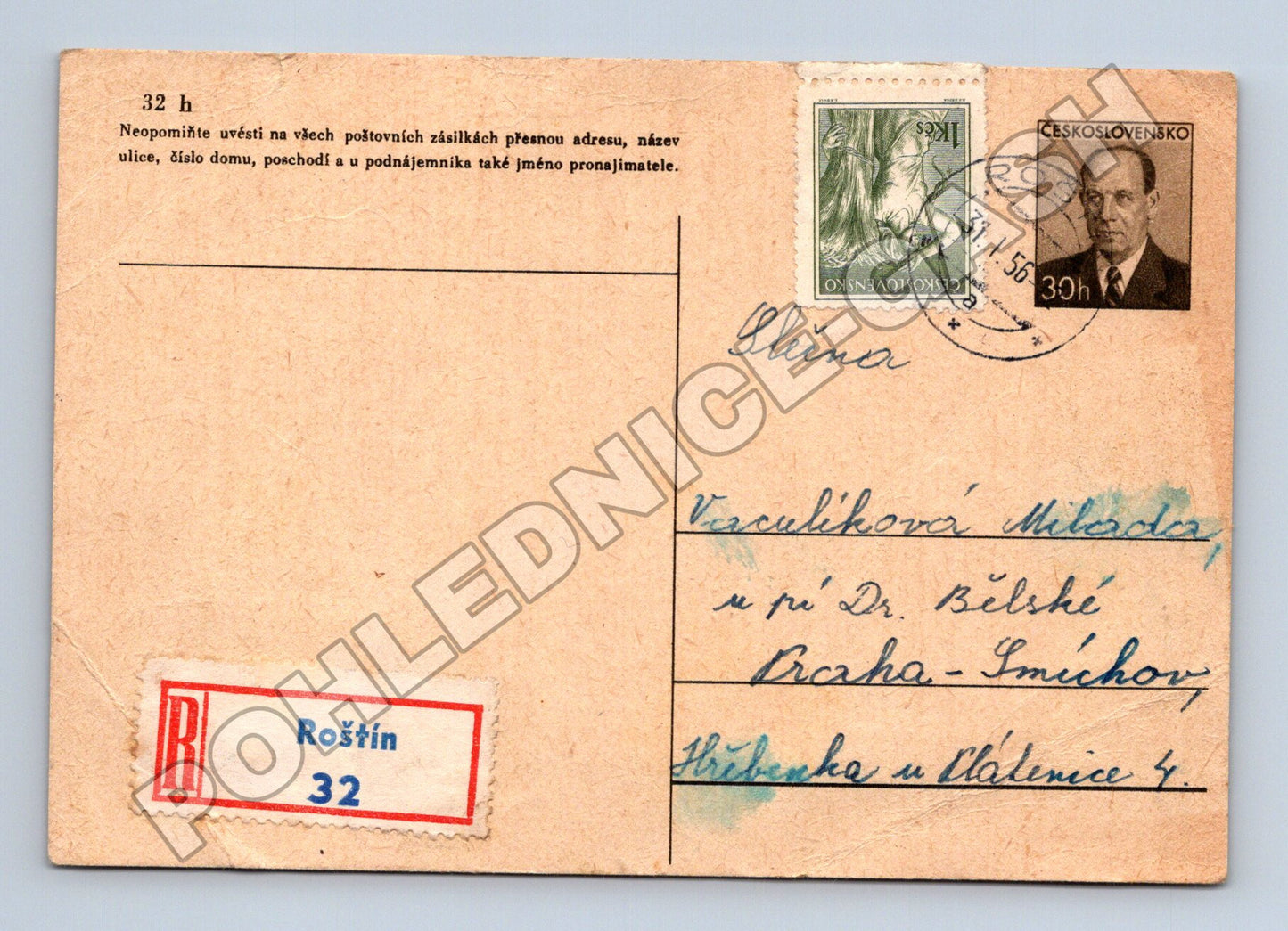 Pohlednice s dvěma československými známkami 1956 (M37937)