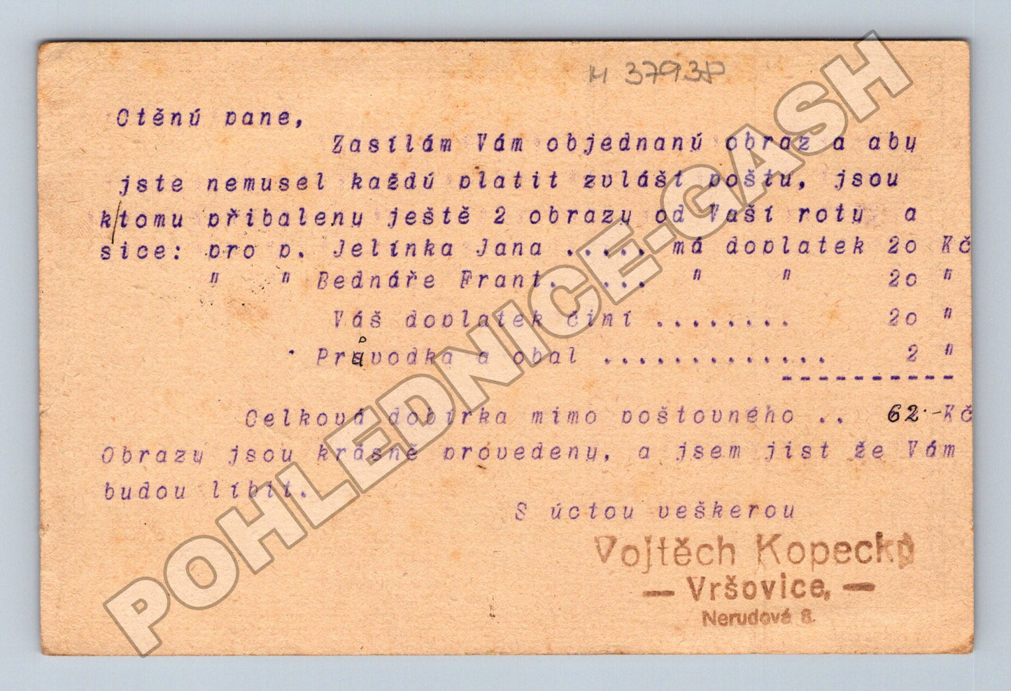 Pohlednice ČSR Vršovice obchodní korespondence (M37938)