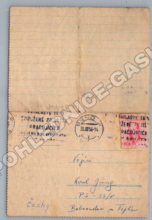 Pohlednice Brno dopisní 1956 (M37948)