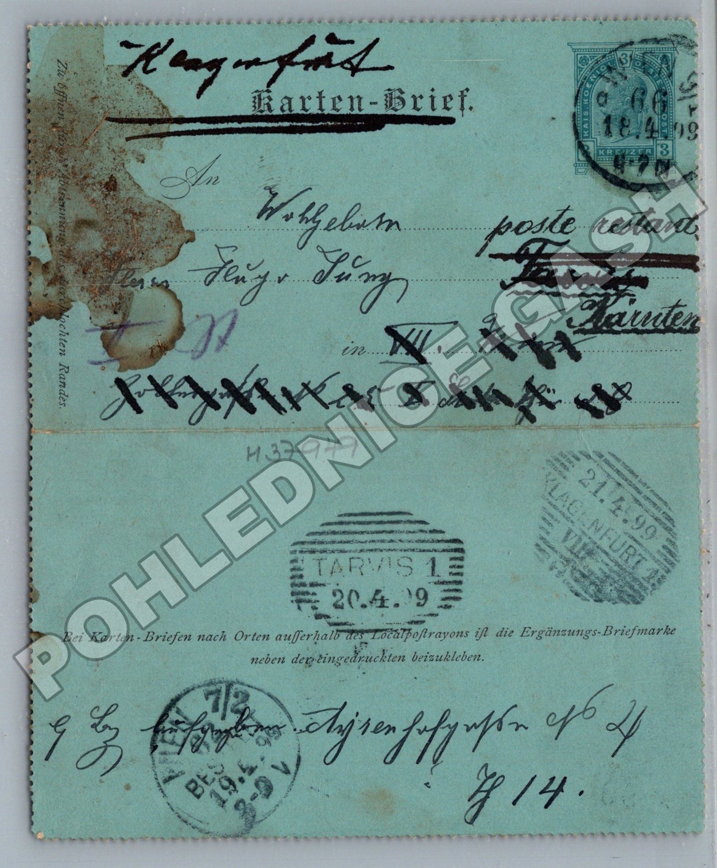 Pohlednice Rakousko Klagenfurt Karten-Brief 1899 (M37949)