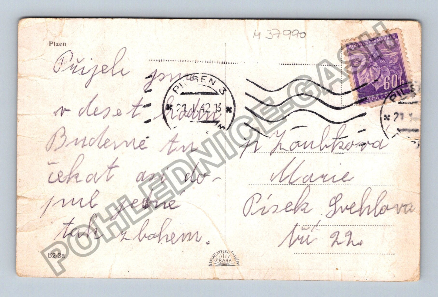 Pohlednice Plzeň náměstí budovy stromy 1942 (M37990)