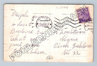Pohlednice Plzeň náměstí budovy stromy 1942 (M37990)