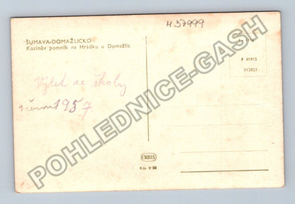 Pohlednice Šumava Domažlicko Kozinův pomník na Hrádku 1957 (M37999)