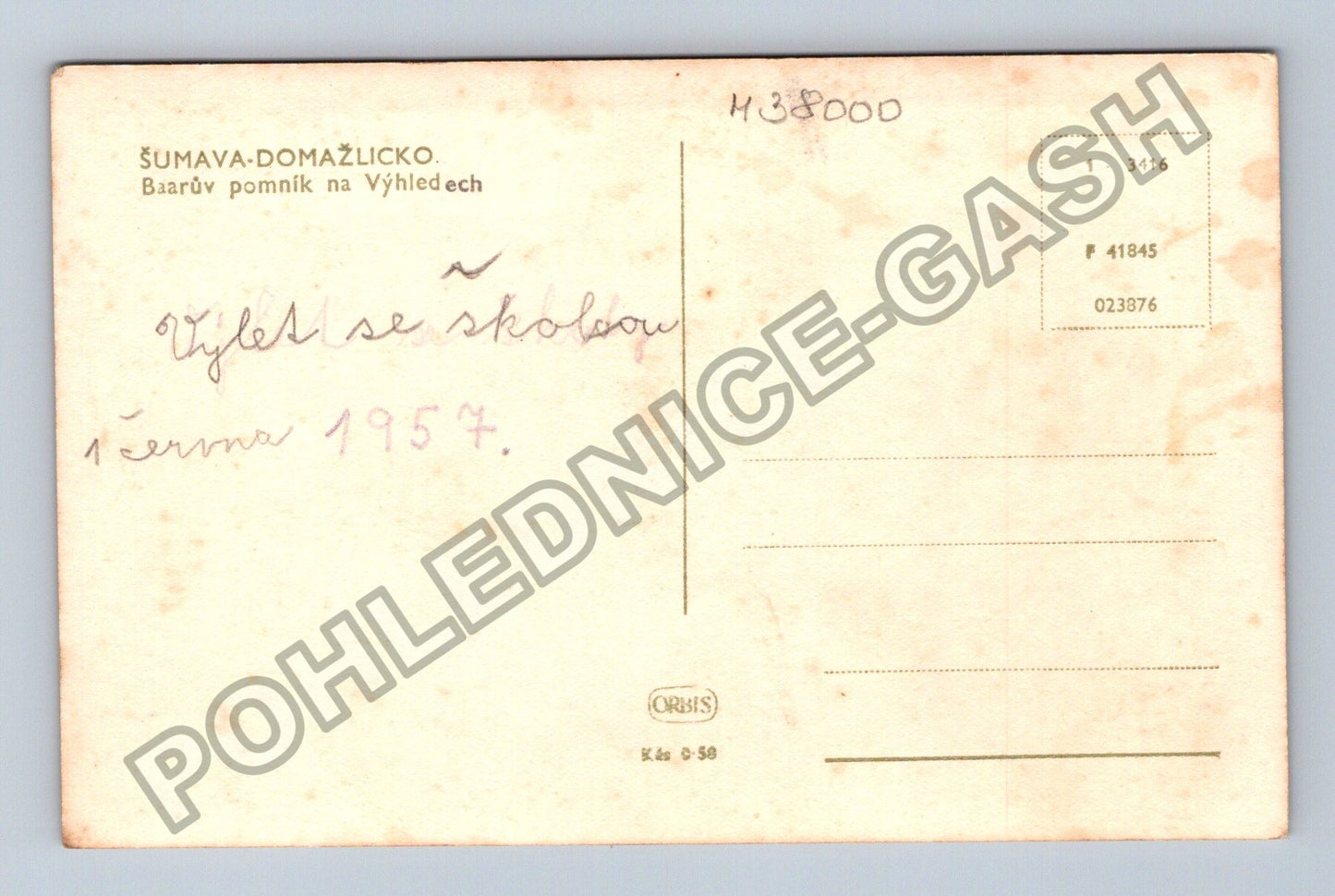 Pohlednice Šumava Domažlicko Baarův pomník na Výhledech 1957 (M38000)