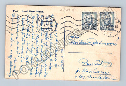 Pohlednice Plzeň Grand Hotel Smitka 1947 (M38018)