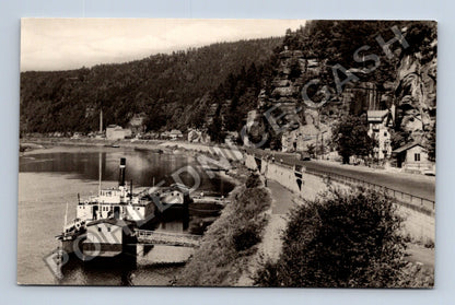 Pohlednice České Švýcarsko Hřensko nábřeží parník (M38033)