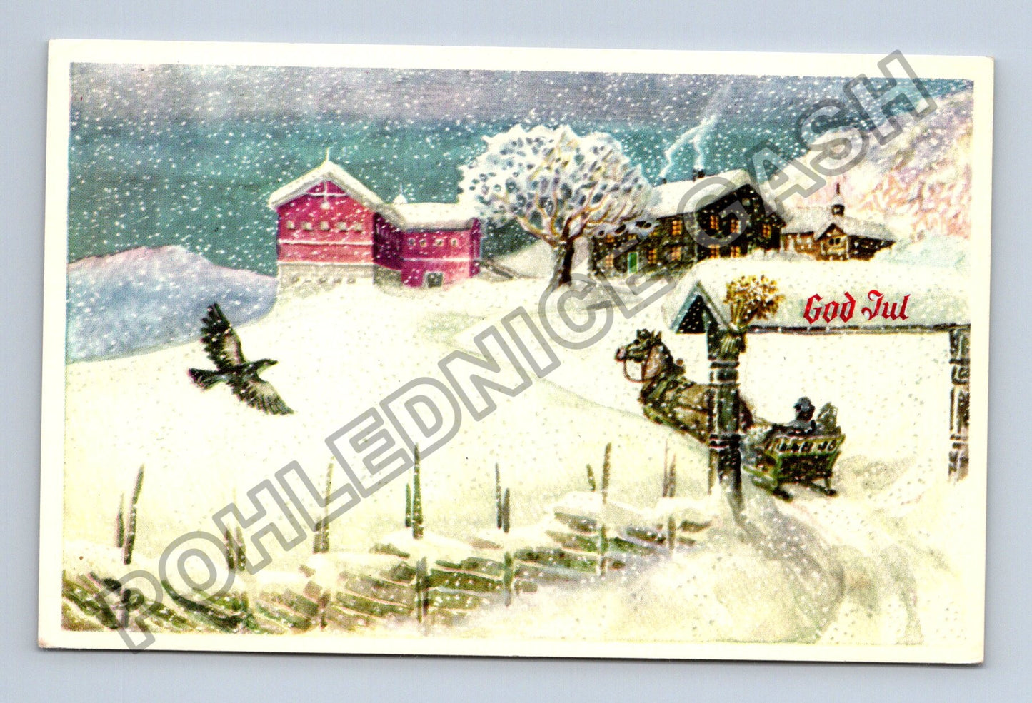 Pohlednice Norsko zimní krajina s kočárem God Jul 1974 (M38078)