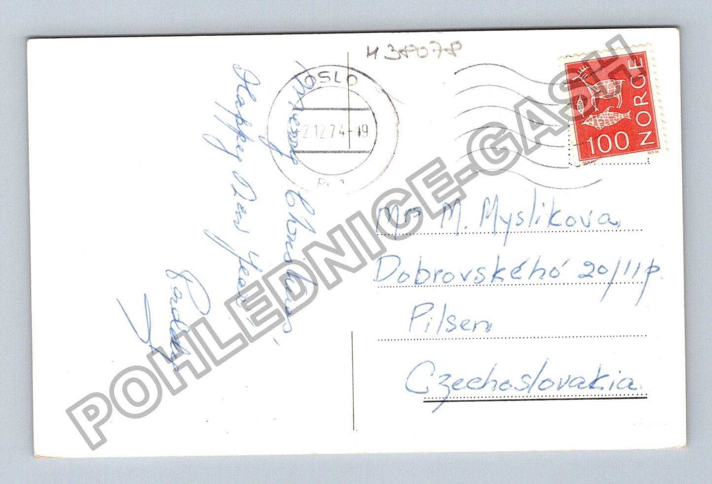 Pohlednice Norsko zimní krajina s kočárem God Jul 1974 (M38078)