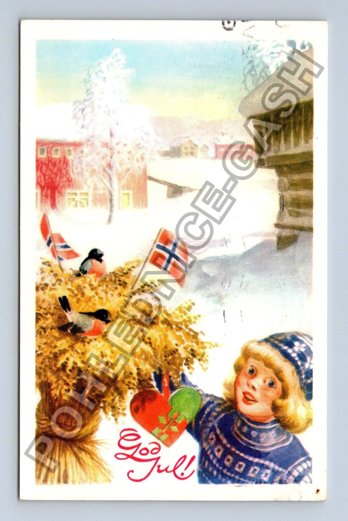 Pohlednice Norsko vánoční motiv dívka a vlajky 1982 (M38080)