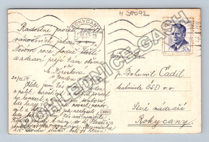 Pohlednice Rokycany Veselé vánoce sníh stromek 1959 (M38092)