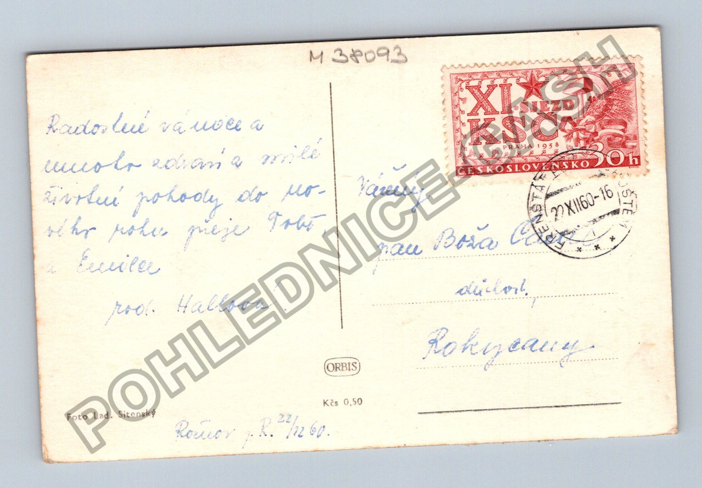 Pohlednice Radostné vánoce zimní krajina lyžař chata (M38093)