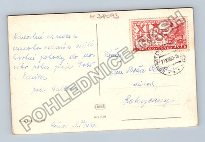 Pohlednice Radostné vánoce zimní krajina lyžař chata (M38093)