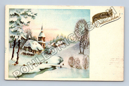 Pohlednice Zasněžená krajina s kostelem Vánoce (M38099)