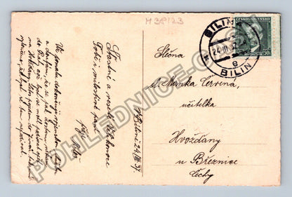 Pohlednice kuřátka vejce Velikonoce Bílina 1937 (M38123)