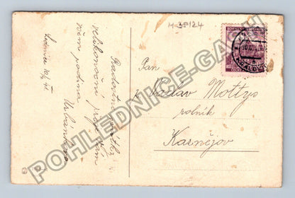 Pohlednice Velikonoce kuřátko v šálku vrbové kočičky (M38124)