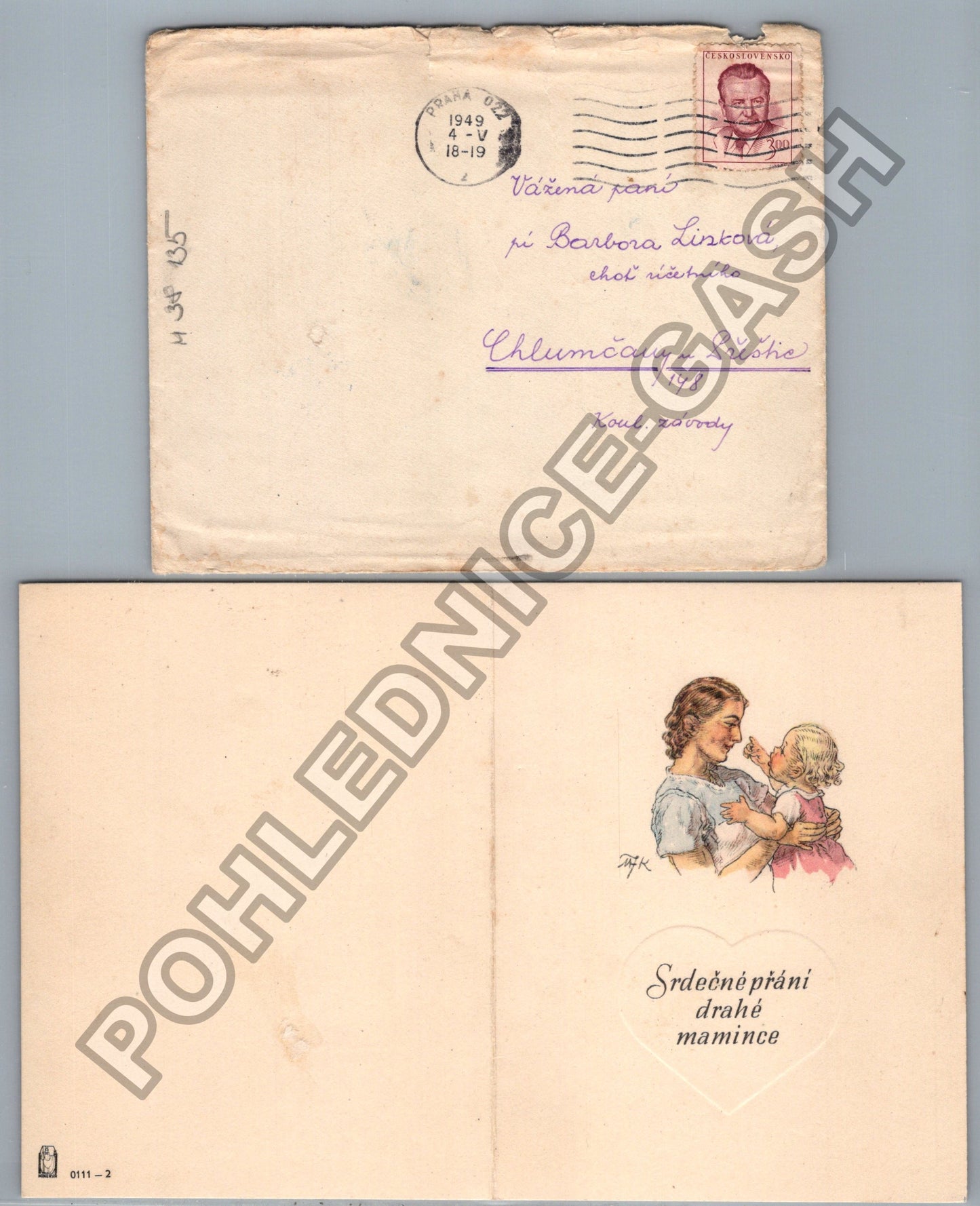 Starý Srdečné přání drahé mamince 1949 (M38135)